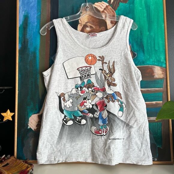 Vintage 1994 Graphic Tank Top - Warner Bros Basketball - Men's M Single Stitch - Picture 1 of 16